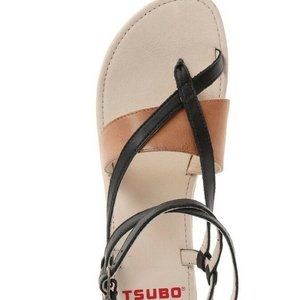 Tsubo Women's Black Brown Two-Tone Leather Sandals Adjustable Ankle Strap Sz. 11